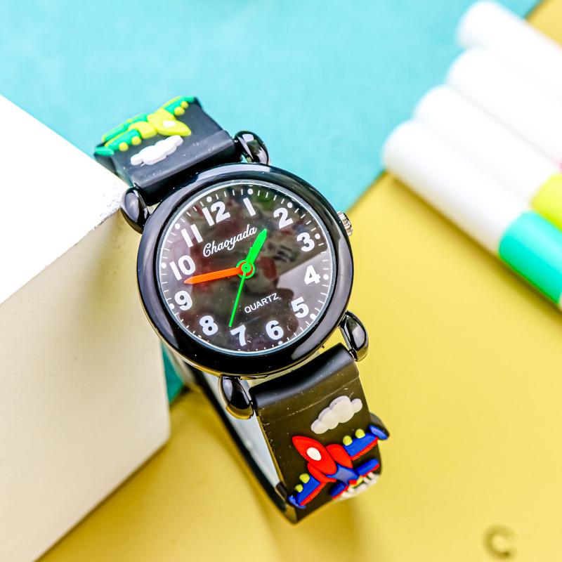 Dziecięcy Kreskówkowy Zegarek Kwarcowy 3D - Motywy: Piłka nożna, Samolot, Koparka, Dinozaur