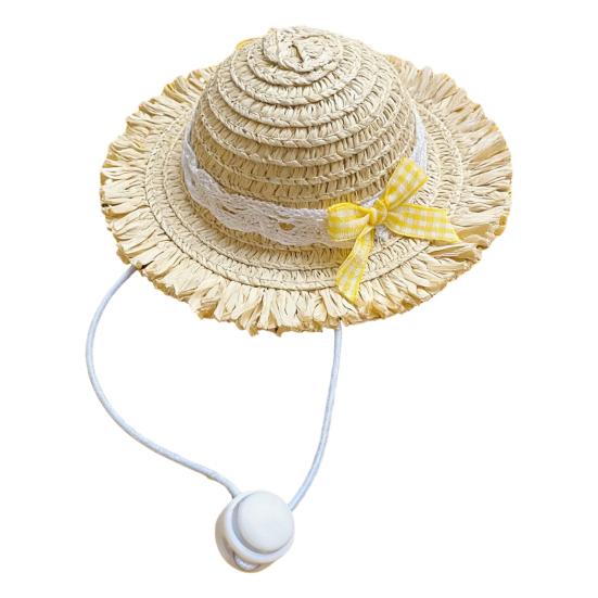 Comfortable Pet Straw Hat Cat Hat, Sun with Lace And Bow, Summer Soft Cute Protection for Cats Small Dogs Outdoor Walks Dog