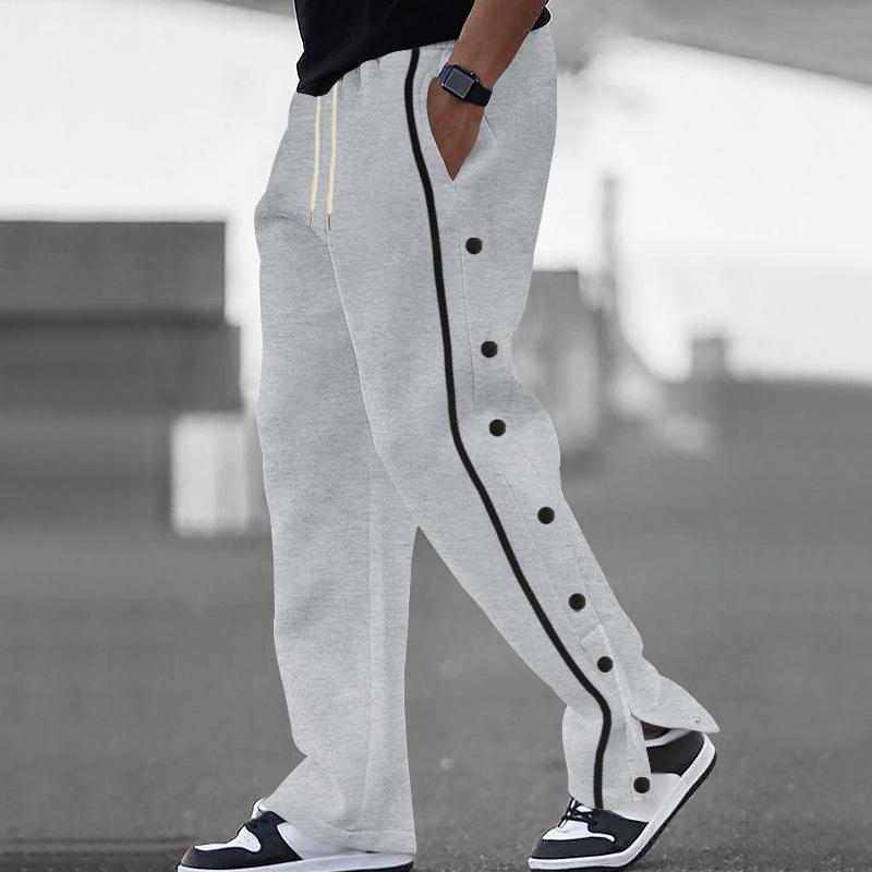 Autumn New Men's Casual Versatile Sports Drawstring Leg Row Button Trousers Large Size Sweat Trousers Man
