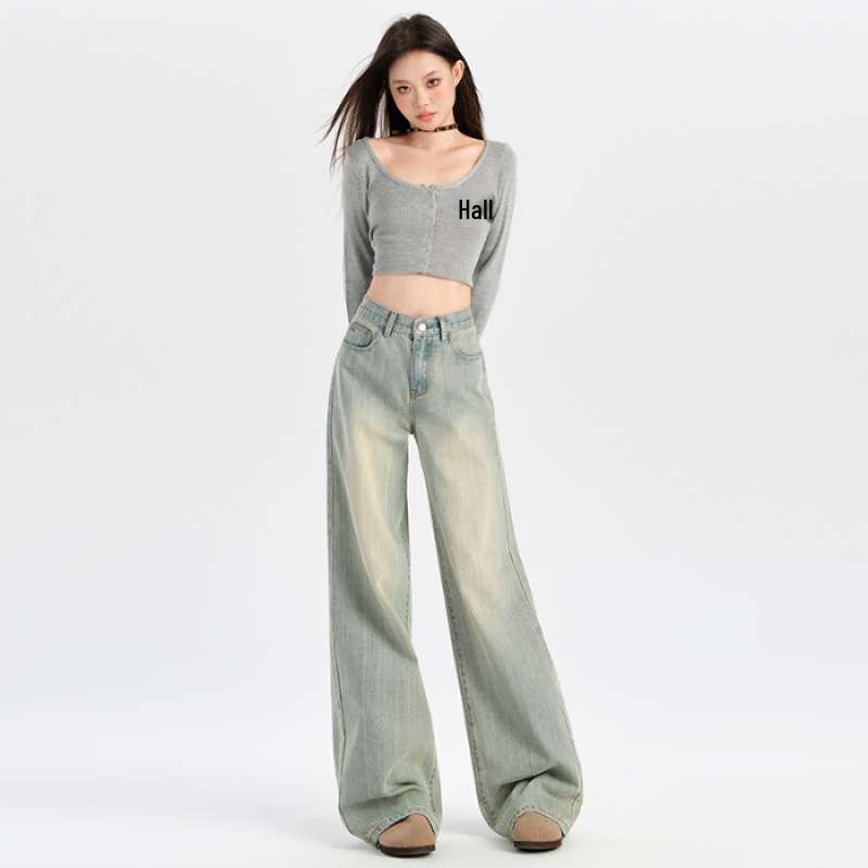 Light Blue High-Waisted Wide-Leg Jeans – Women s New Slimming Autumn Style Extra Small