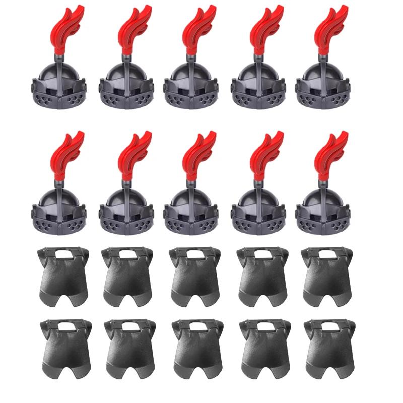 MOC Medieval Military Building Blocks Weapon Figure Accessories Shoulder Armour Helmet Bow Cape Hat Sword Brick Toy Gift X038