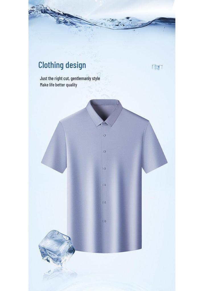 2025 Herren Sommer Eis Seide Kurzarmhemd - Atmungsaktiv, Knitterarm, Nahtlos, Einfarbig, Vielseitig Business Casual