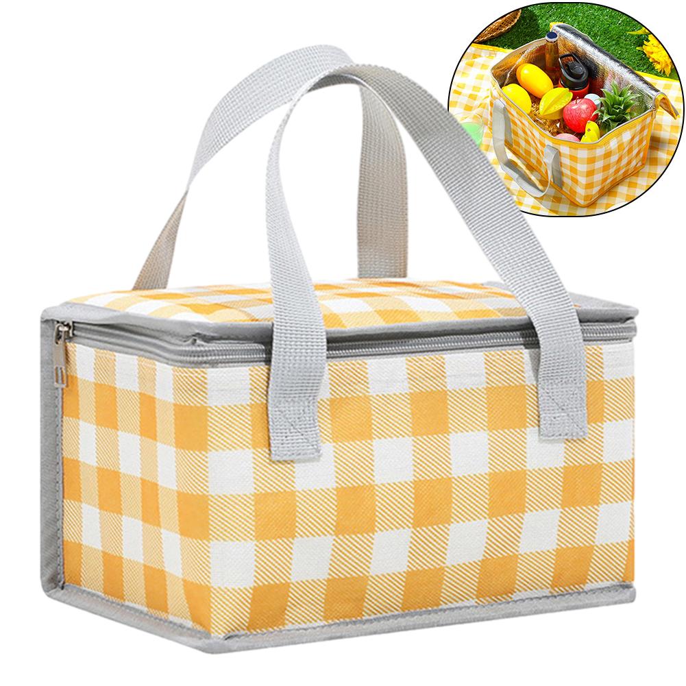 Insulated Picnic Bag Dual Zippers Plaid Lunch Tote Bag Large Capacity Soft Cooler Bag Multifunction for Outdoor Beach BBQ