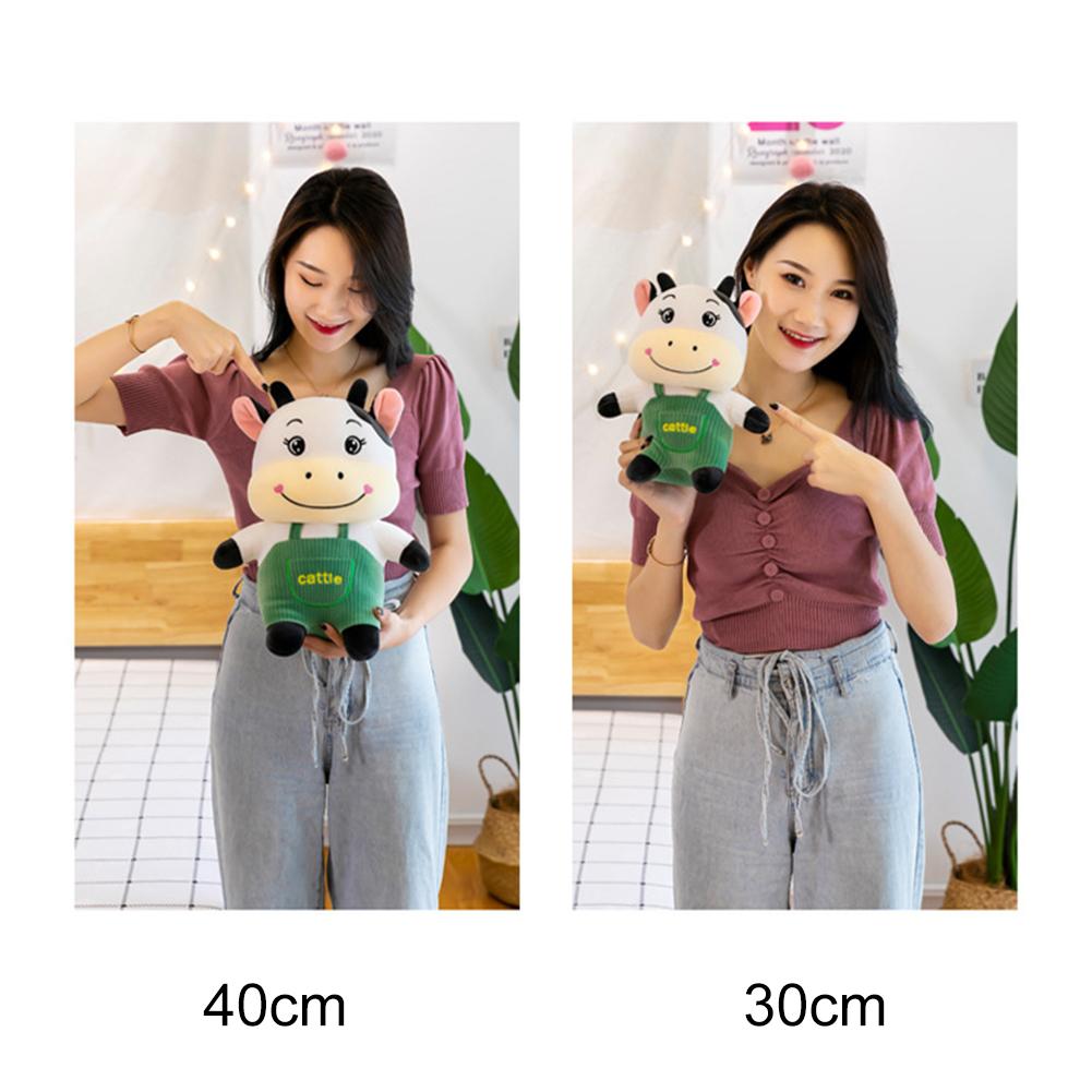 Cow Plush Toy With Bib Pants Large Sitting Cow Toy Huggable Throw Pillow For Boy