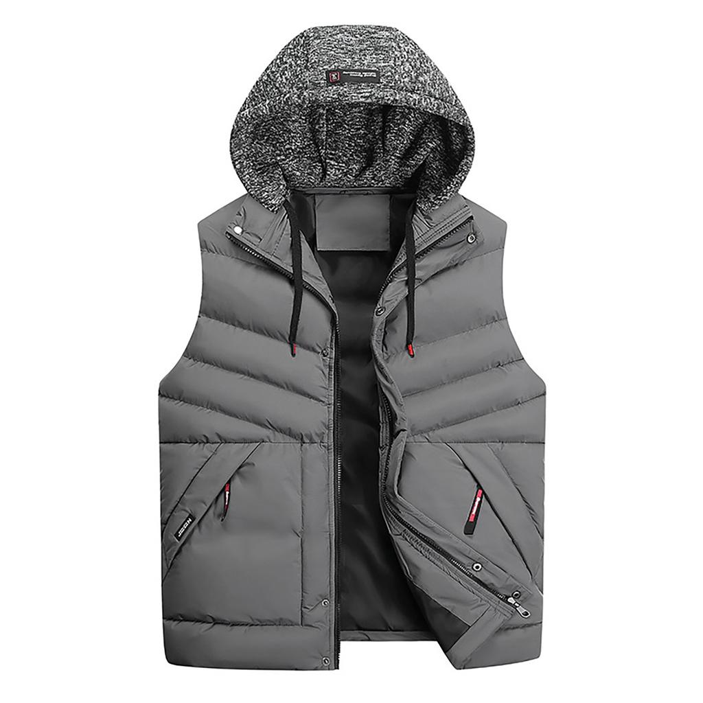 Männer Casual Winter Warm Zipper Ärmellose Weste Jacke Mantel Outwear Tops Kordelzug Kapuze Weste