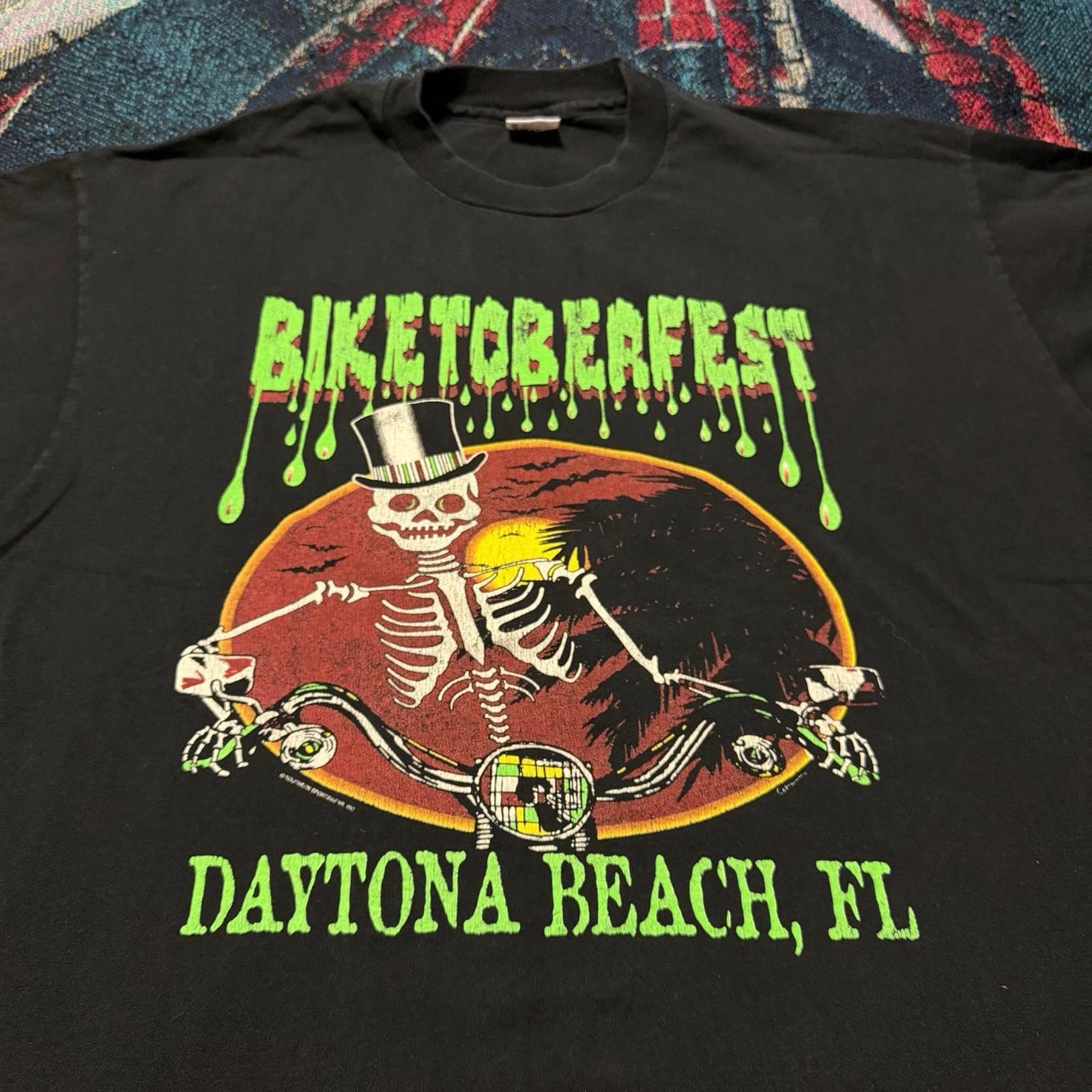 

Vintage 90s Biketoberfest Halloween Skeleton Shirt Black Mens 2XL Pumpkin Harley S