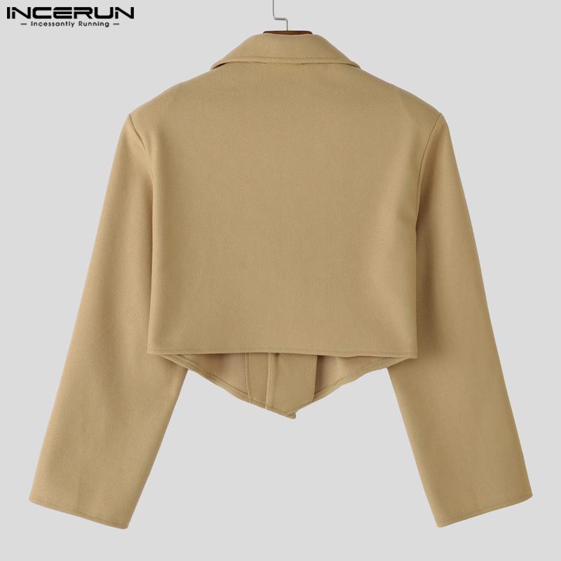 INCERUN Men Lapel Neck Splits Long Sleeve Irregular Cropped Loose Blazer Coats