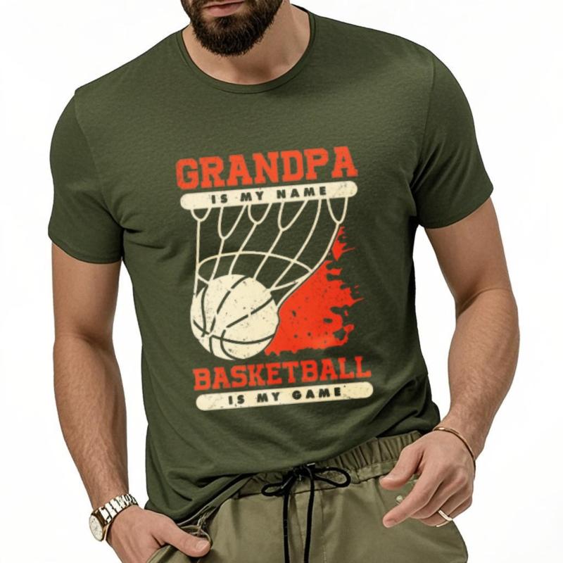 Solid Color Unisex Round Neck T Shirt Unisex Grandpa Is My Name Basketball Is My Game Trendy Unisex Teeshirt Quick Dry Shirt