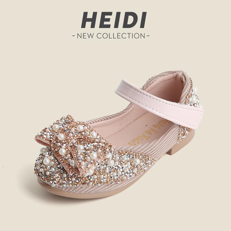 

Glitter Bow Princess Shoes Girls Spring Autumn Dance Performance Shoes Soft Sole Rhinestone Flat Shoes 21 розовый