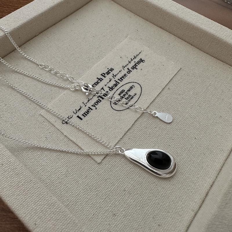 S925 Silver Niche Design Feeling Water Drop Agate Personalized Necklace Fashionable Texture Korean Blogger Collarbone Chain