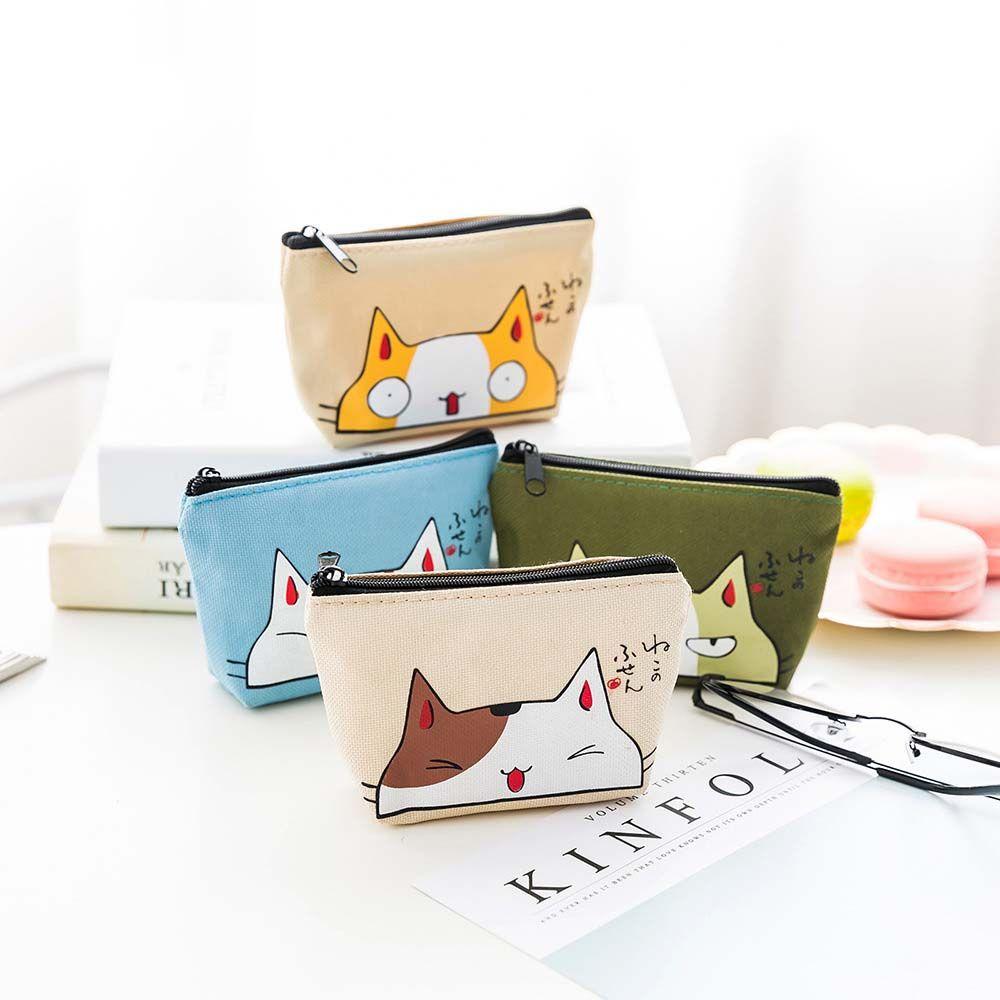 Cat Print Oxford with Zipper Cartoon Women Wallets Card Holders Korean Money Bag Small Coin Purse