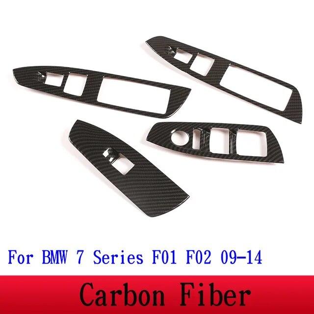 For BMW 7 Series F01 F02 G11 G12 ABS Silver/Carbon Fiber Car Window Lift Switch Button Frame Cover Trim Stickers Car Accessories
