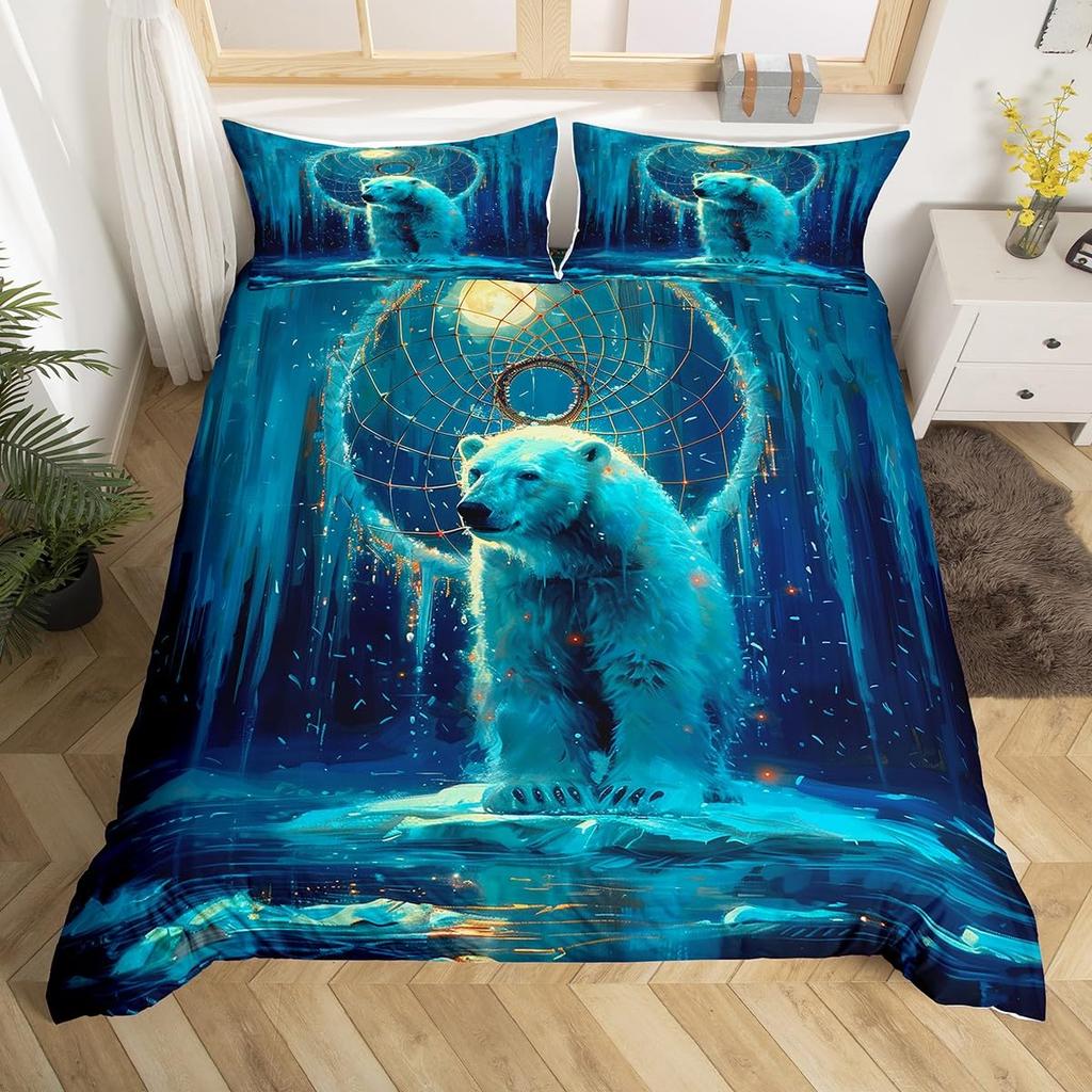 Bear Duvet Cover Sets Bedding Set For Kids Boys Girls Teens Wild Animal Winter Quilt Covers With 2 Pillow Cases Full Size 3 Pcs