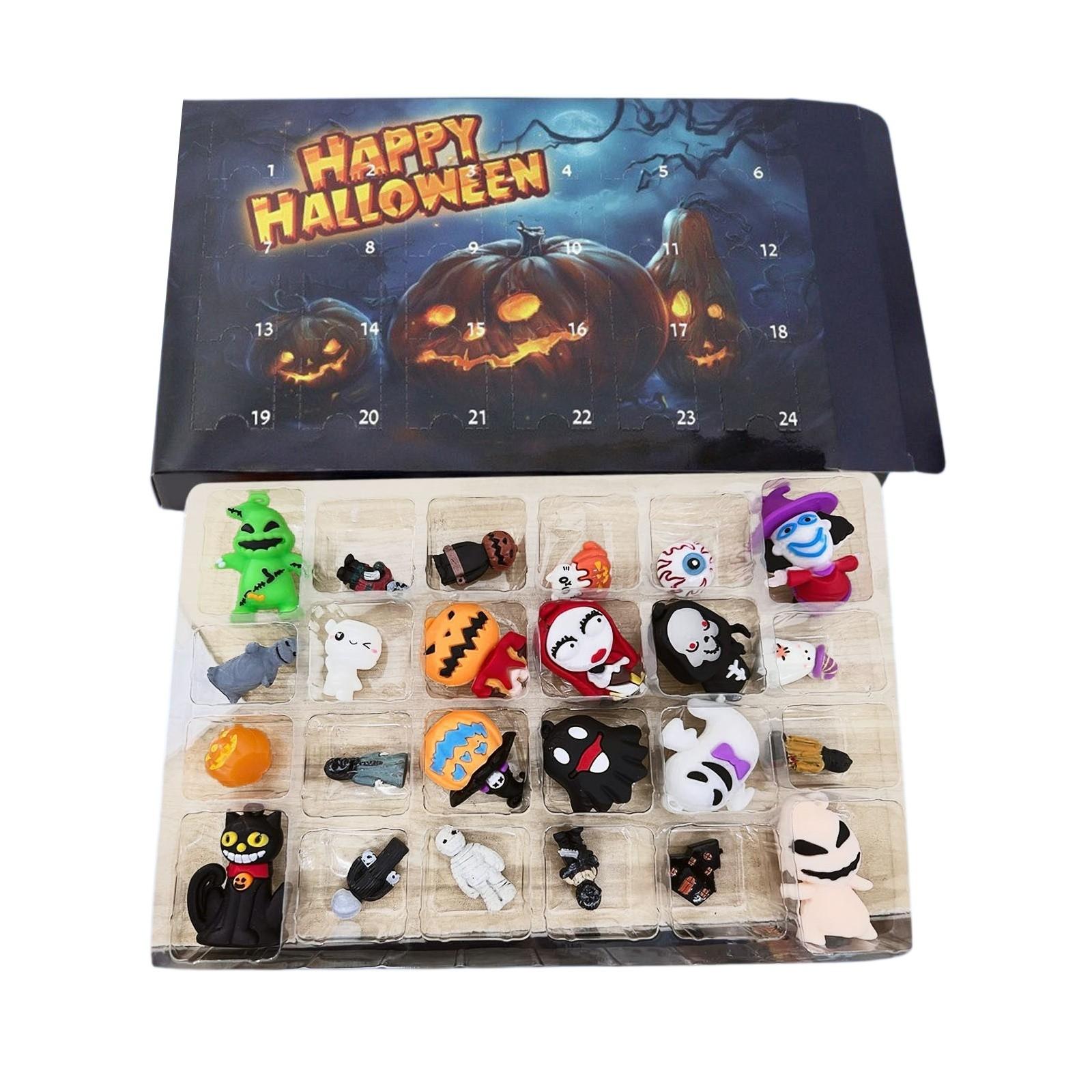 

3D кукла на Хэллоуин, адвент-календарь, содержит 24 подарка, адвент-календарь с фигурками ужасов на Хэллоуин, календарь обратного отсчета до Хэллоуина с игрушками-сюрпризами One Size синий
