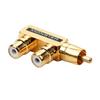 1/6PC RCA One Divided into Two Monster Full Copper Gold Plated Gun Type Lotus Male to 2 Female Audio Adapter