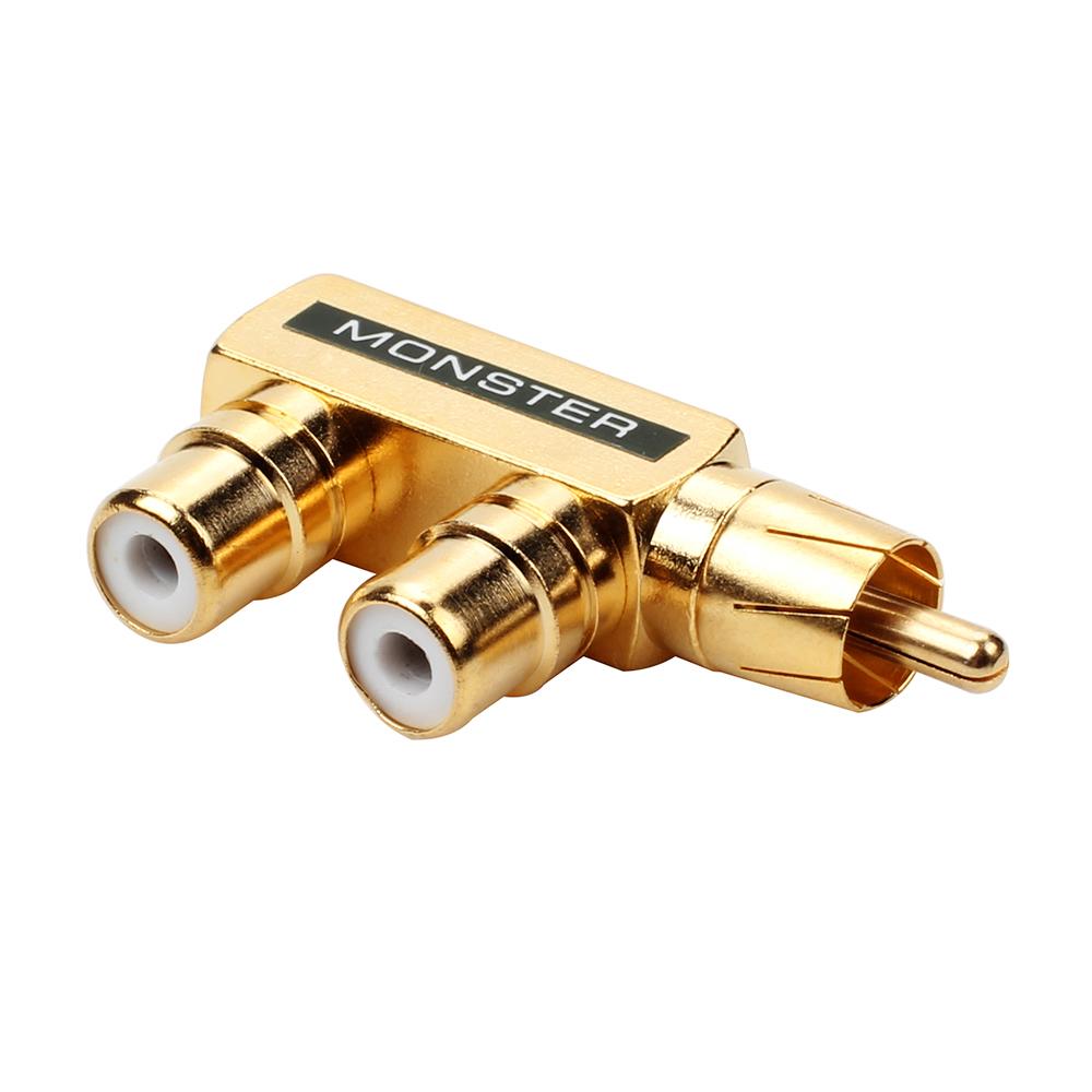 1/6PC RCA One Divided into Two Monster Full Copper Gold Plated Gun Type Lotus Male to 2 Female Audio Adapter