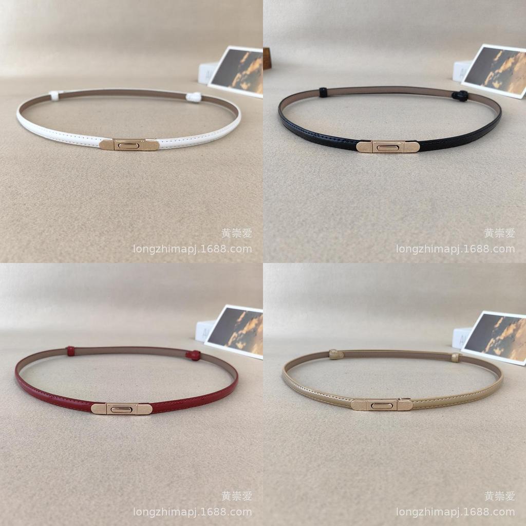 Fashion Genuine Leather Slim Waist Belt For Women With Metal Buckle For Dress And Shirt