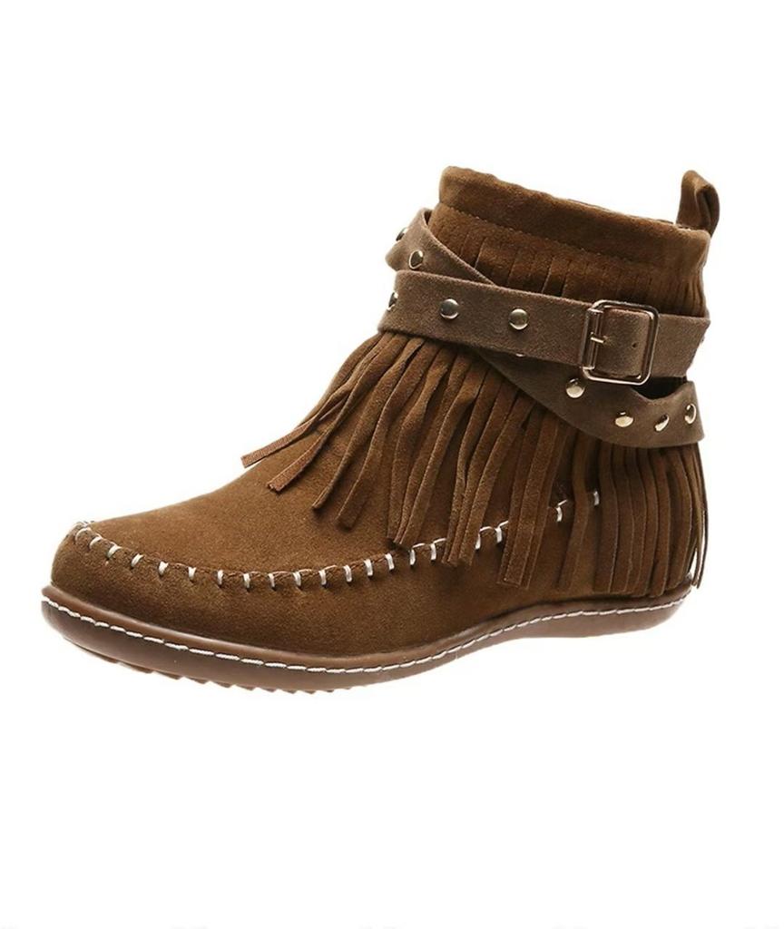 Women's Boots Short Boots Autumn and Winter New Large Size Rivet Flat Bottom Fringed Boots Children