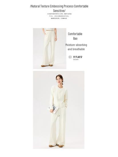 Damen Woll Schlaghose - Lässige Herbst/Winter Hose mit Knistermuster, Modisches und Schlankmachendes Design