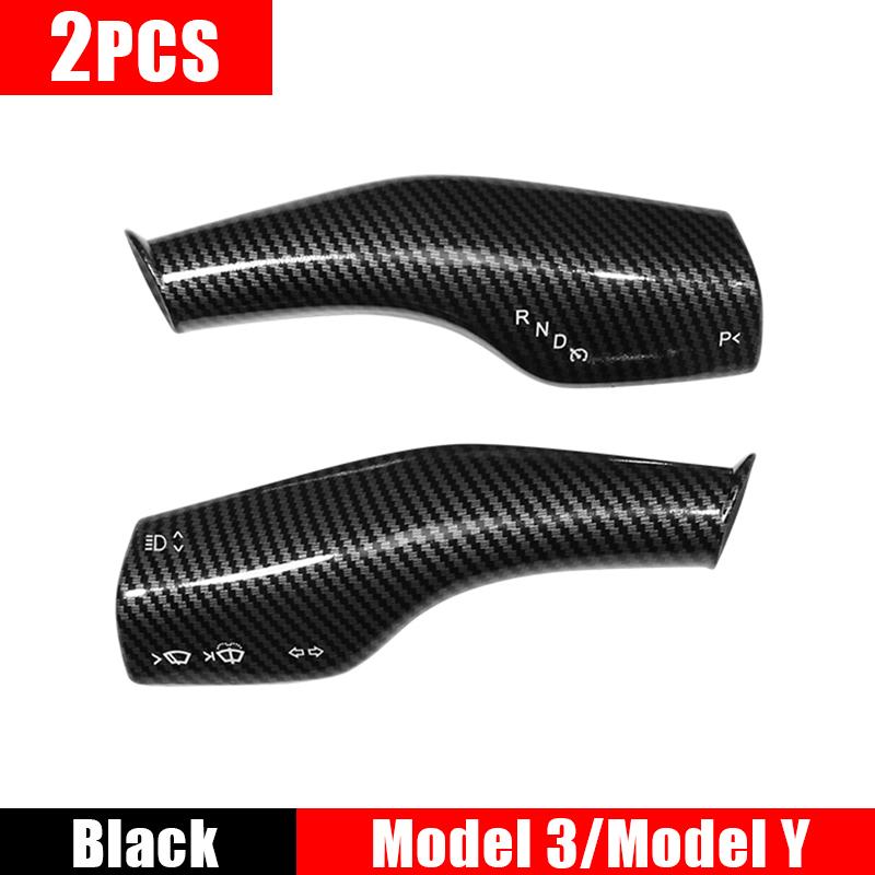 2PC Carbon Fiber Steering Wheel Whift Protection Cover For Tesla Model 3 Model Y ABS Car Column Shift Knob Cover Decor For Tesla