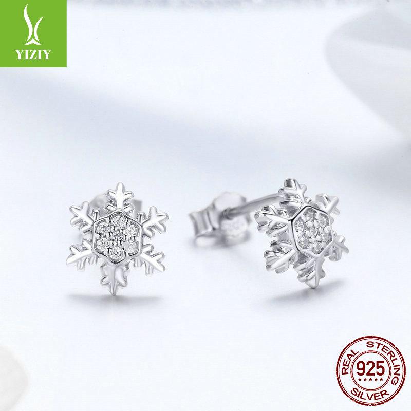 Europäischer & Amerikanischer Stil S925 Silber Schneeflocken Weihnachts-Ohrringe, Vielseitig Weißgoldplattiert BSE009