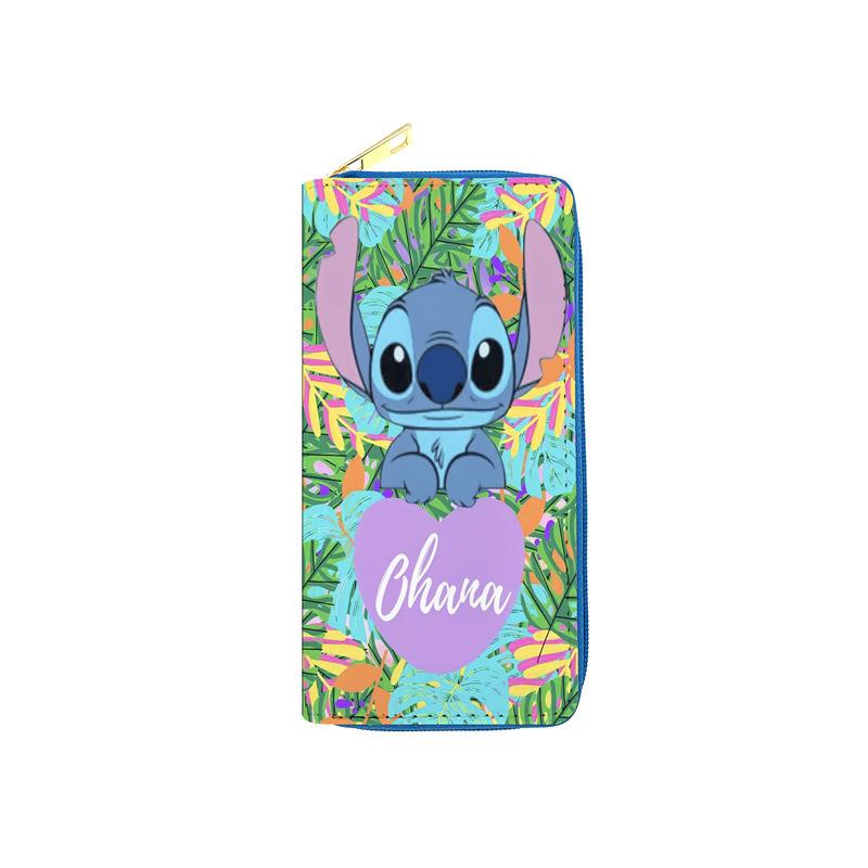 Stitch PU Leather Long Wallet Student Zip Coin Purse Anime Passport Holder Makeup Bag 3pcs