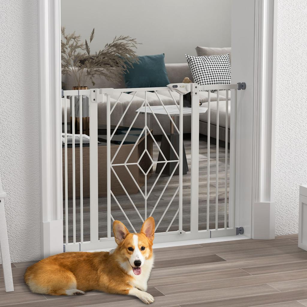 Pressure Fit Stair Gate Dog Gate W/ Auto Closing Door, Double Locking, Easy Installation, for 74-100cm Openings - White