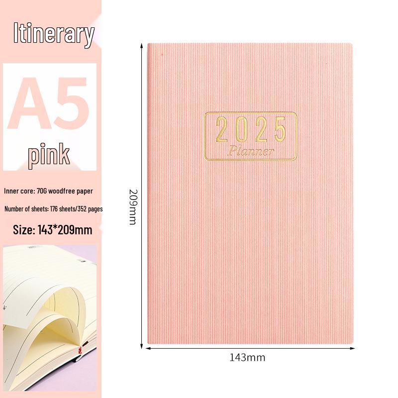 2025 A5 Thickened English Daily Planner Agenda Calendar Book