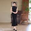 Black velvet sleeveless national style new Chinese Suzhou waist pinched autumn cheongsam improved young women's high-end dress