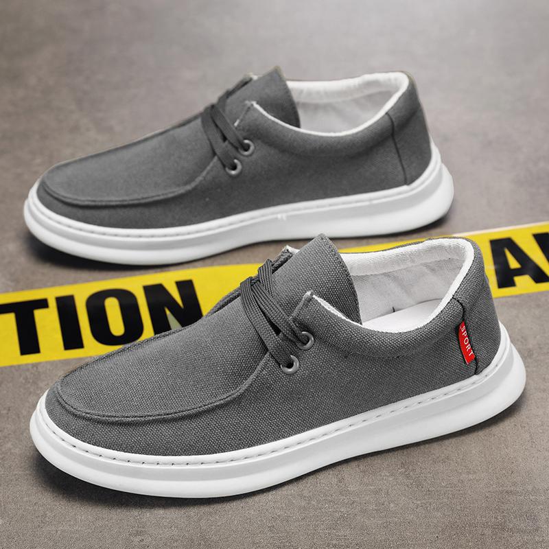 

2025 лето новая мужская обувь дышащая ткань Оксфорд рабочая обувь ленивый стиль мягкая подошва онлайн парусиновая обувь для работы 39 серый