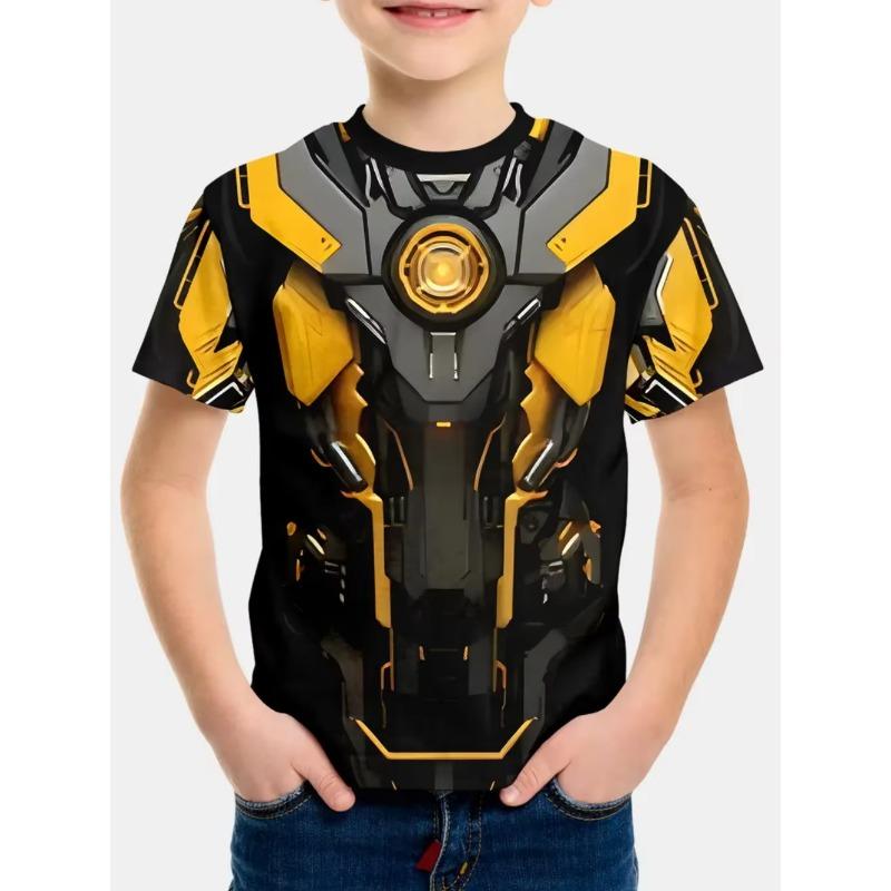 Summer Children's 3D Printed Crew Neck T-Shirt Fashion Versatile Breathable Trend Casual