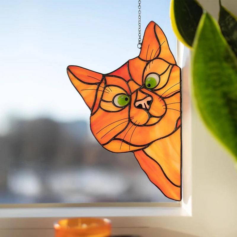 Vitray Pencere Kolye Askısı Süs Kedi Kediler Ev Asılı Dekorasyon Pencere Dekor Askı Cam Güneş Tutucu