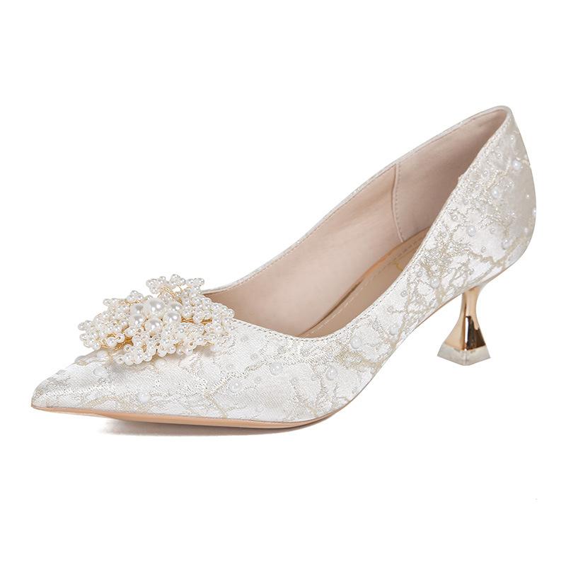 The Main Wedding Dress Is Not Tired of Women's Wedding Shoes 2025 New French Niche High-end Apricot Daily Wedding Shoes