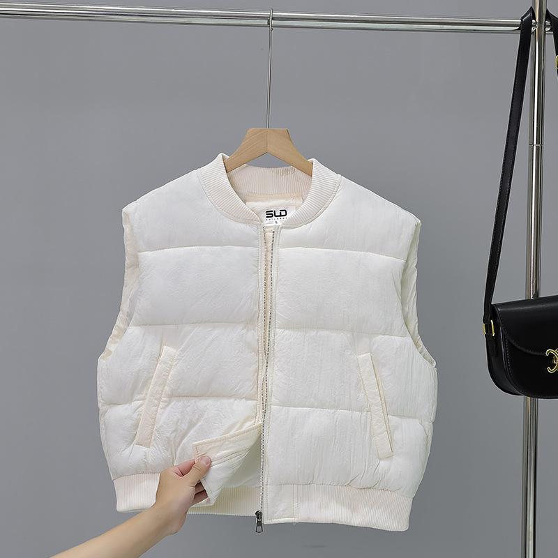 

Down cotton clothes, vest women s short autumn and winter wear thickened warm baseball clothes, vest, vest jacket M белый