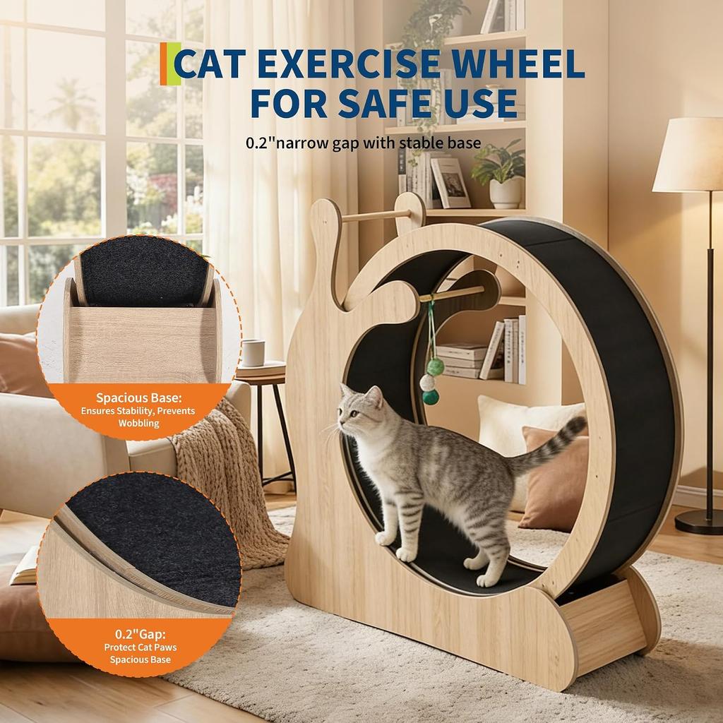 Garvee 3 en 1 Roue d'Exercice pour Chat en Bois Massif Grande Taille Fournitures pour Animaux Anti-Pincement Pied Rouleau de Fitness Structure d'Escalade pour Chat Jouet pour Chien