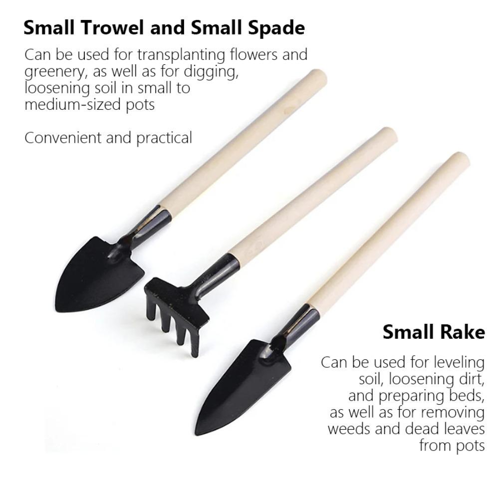 3Pcs/set Hand Shovel Gardening Trowel Set Wood Handle Heavy Duty Garden Tools for Soil Planting And Transplanting