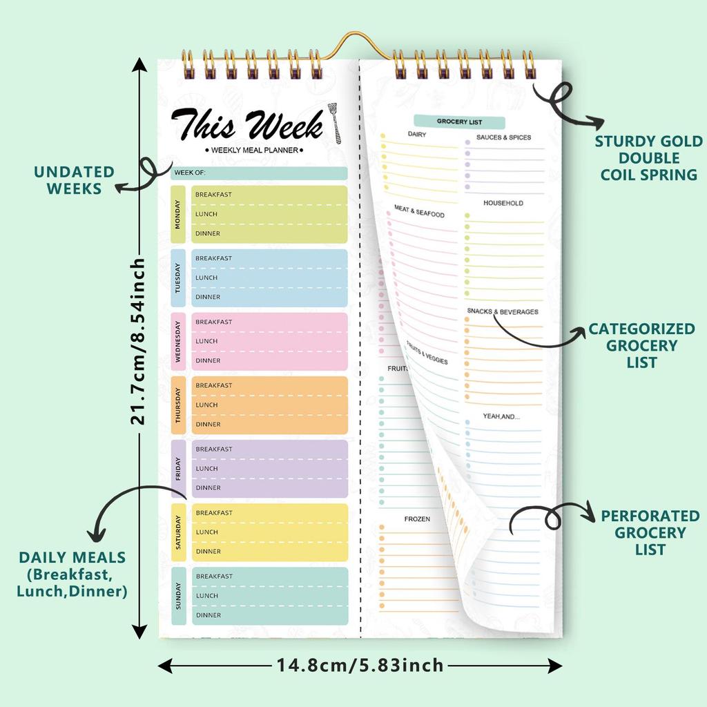 Stylish A5 Coil-bound Tear-off Recipe & Meal Planner Book