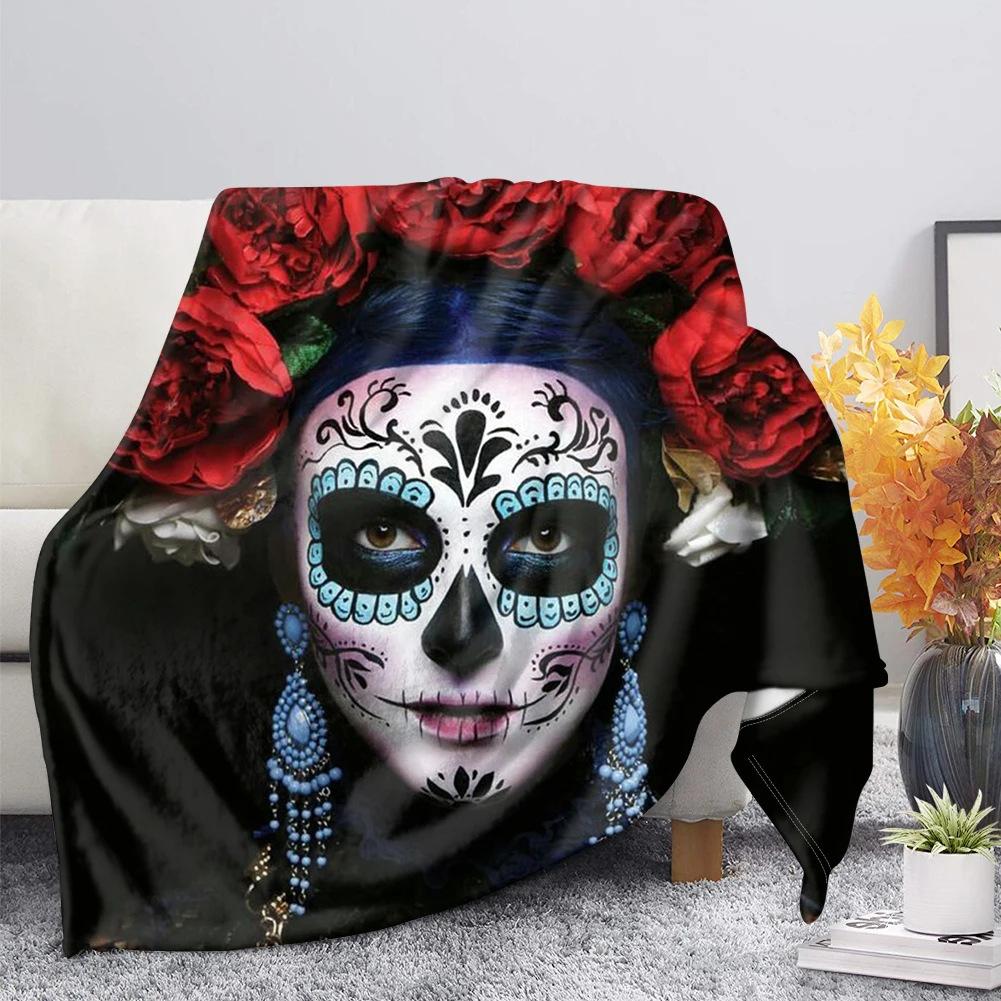 Skeleton Themed Gothic Blanket, Office Nap, Flannel Blanket, Men's Gift, Decorative Blanket