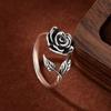 Vintage and Trendy Rose Petals and Leaves Adjustable Ring, Women's Personalized and Creative Holiday Accessory Gift