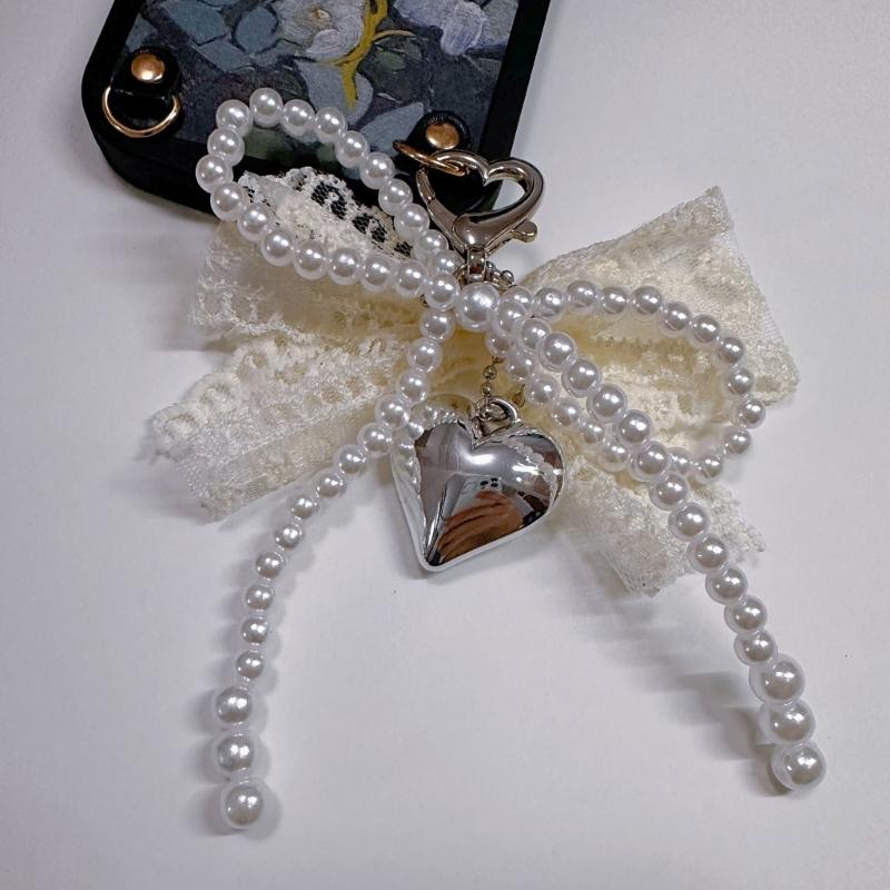 Elegant Pärlor Pärlrosett Nyckelring Härlig Pärlrosett Nyckelring Tillbehör Pärlor Rosett Telefon Snodd Prydnad