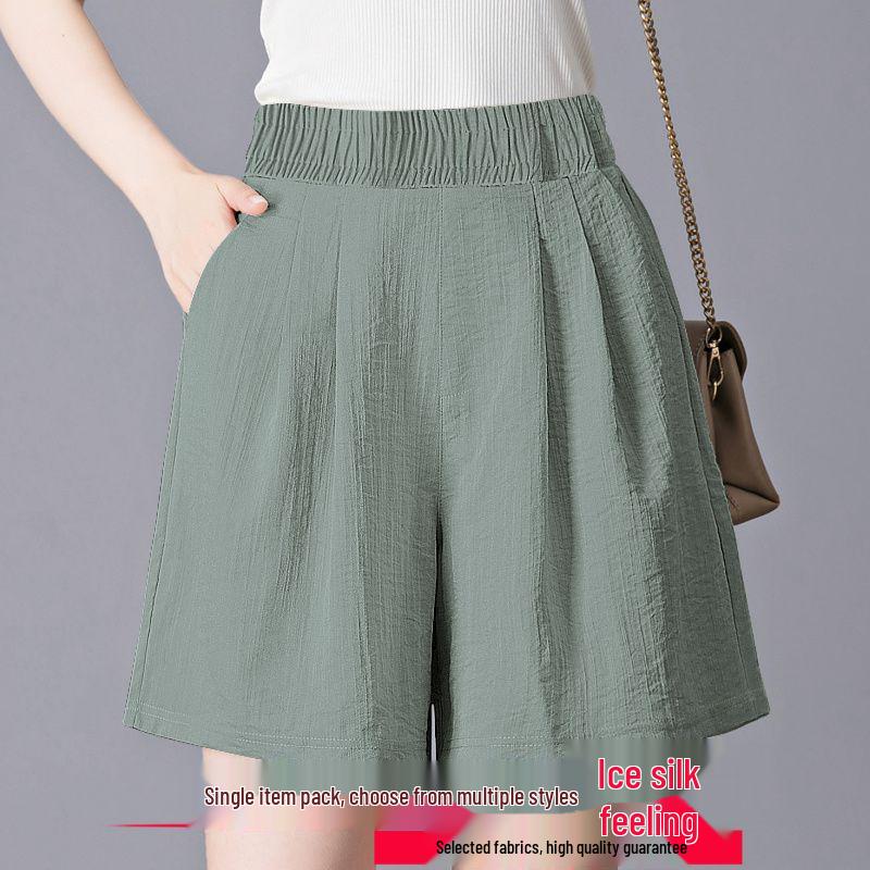 Ice Silk Women's Plus Size Summer Capris: Loose Straight, High Waist, Casual Wide Leg Shorts