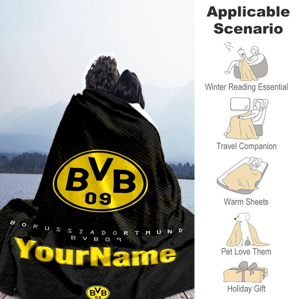 Borussia Dortmund Personalized Name Blanket Cozy Personalized Blanket Comfortable Great for Nap Office Bed Bedding Four Seasons Universal