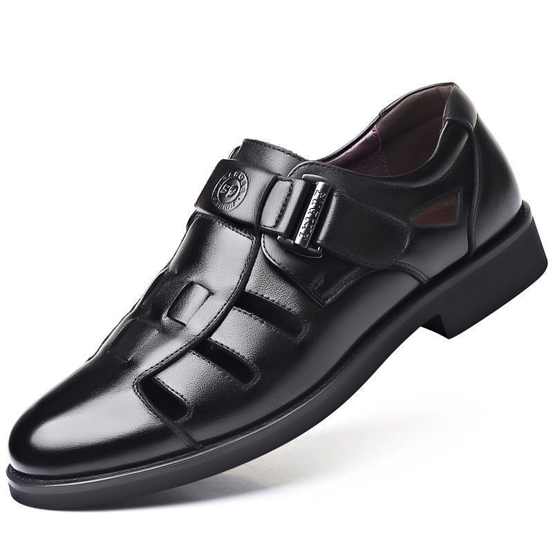 Summer Leather Sandals Hole Leather Shoes Bag Head Hollow Father Breathable Leisure