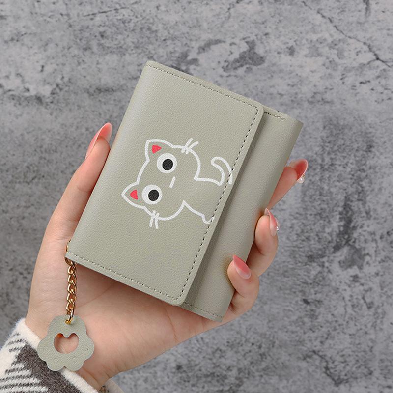 Женский кошелек, короткий кошелек с милым котом, кожаный кошелек для девочек, сумка для денег, держатель для карт