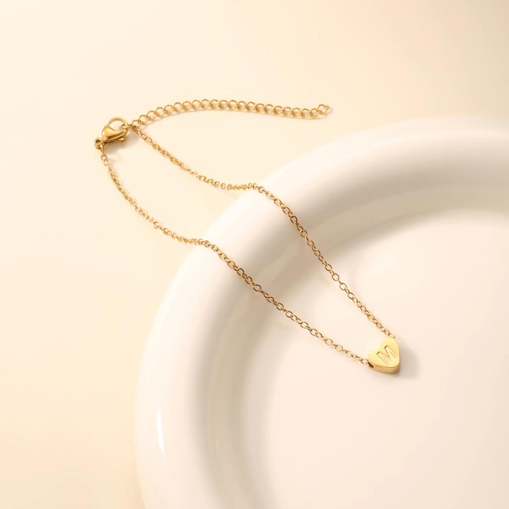 1 PZ Cavigliera a Catena Link in Acciaio Inossidabile Colore Oro Gioielli da Donna Cavigliera con Lettera Iniziale A-Z Cuore per Accessori da Donna