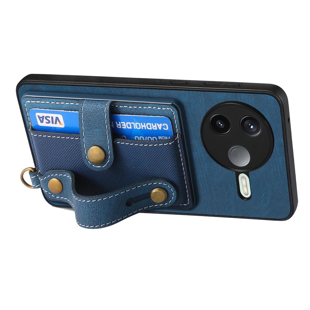 For Xiaomi Poco F7 Pro 5G/Xiaomi Redmi K80 5G Retro PU Leather Back Cover with Card Holder and Wristband Kickstand
