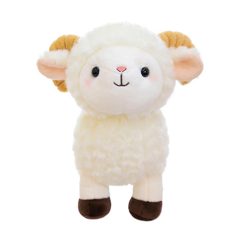 New Year Goat Wool Plush Toy - Cute Big-Horn Sheep Doll for Kids' Birthdays
