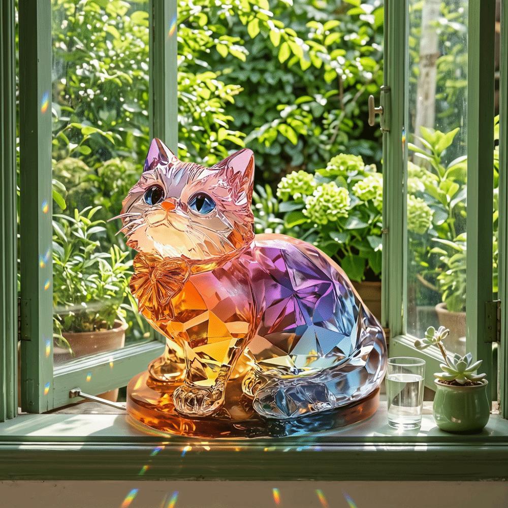 Handmade 2D Cat Sculpture Acrylic 2D Miniature Cat Ornament 2D Cat Ornament Bedroom Decoration