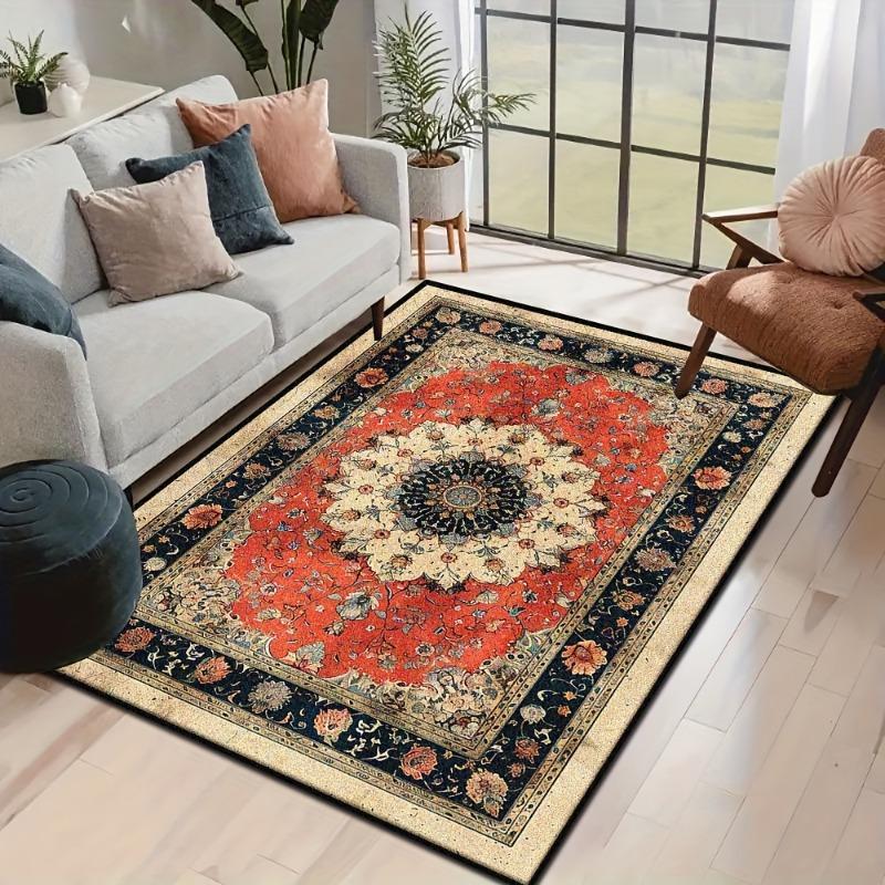 Bohemian Persian Pattern Area Mat, Exquisite Printed Mat for Living Room Carpets, Machine Washable Floor Mat In Laundry Room