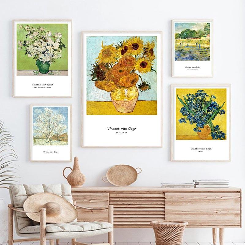 Oil Painting Canvas Painting Golden Sunflower Floral Vase Poster Vintage Flowers Room Wall Art Print Picture For Home Decor